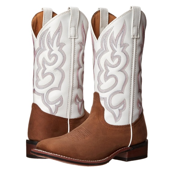LAREDO MESQUITE EMBROIDERED SQUARE TOE  BOOTS TAUPE/WHITE - 8.5 - Picture 2 of 8
